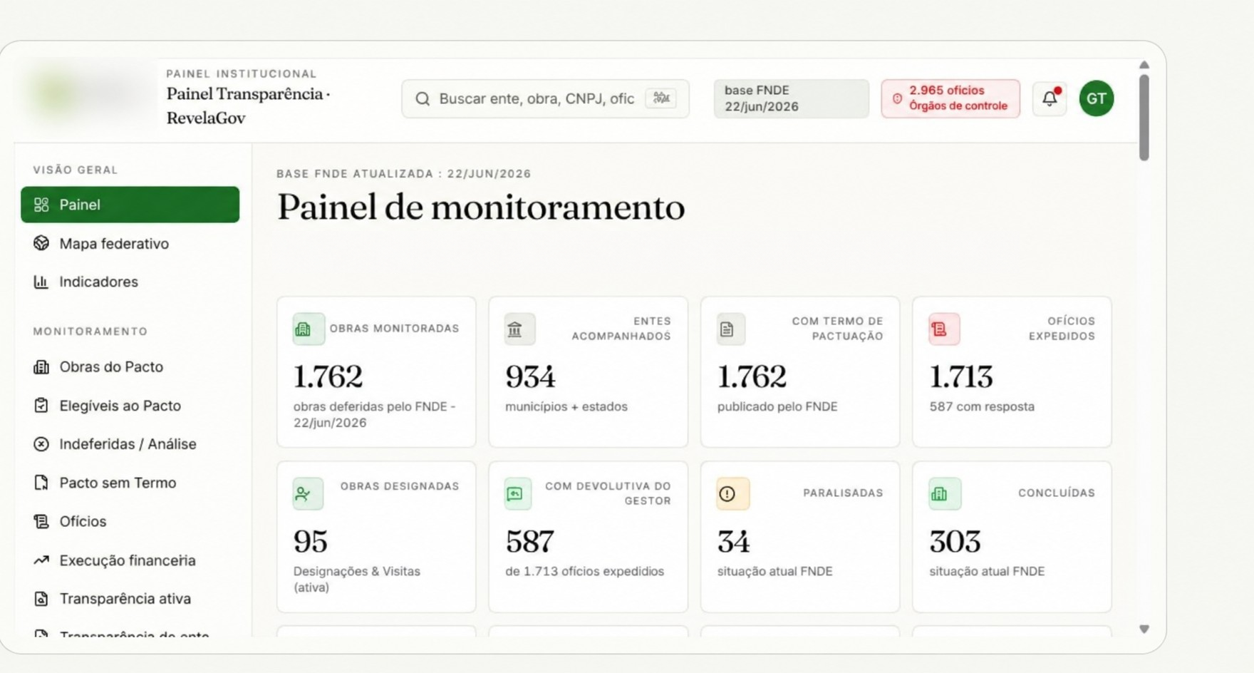 Tela: Monitoramento de obras